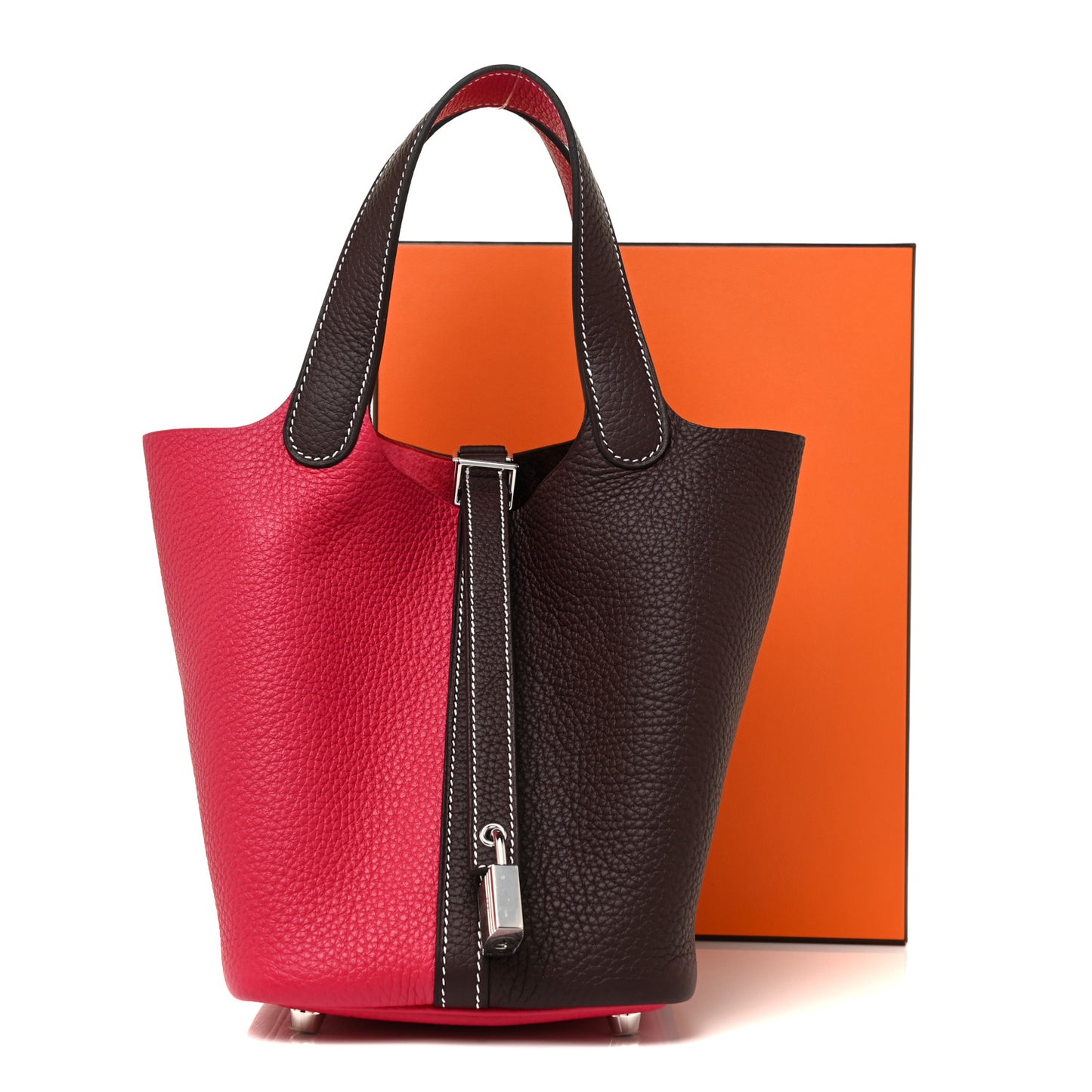 Taurillon Clemence Casaque Picotin Lock 18 PM Rouge Sellier Framboise
