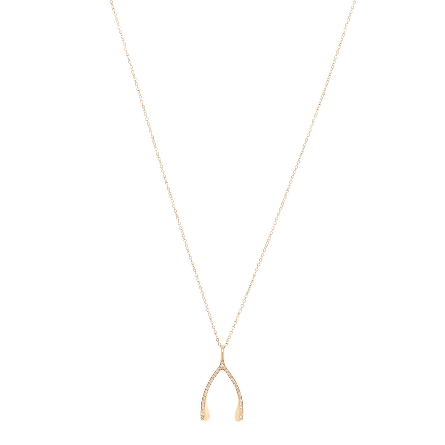 18K Yellow Gold Diamond Wishbone Pendant Necklace