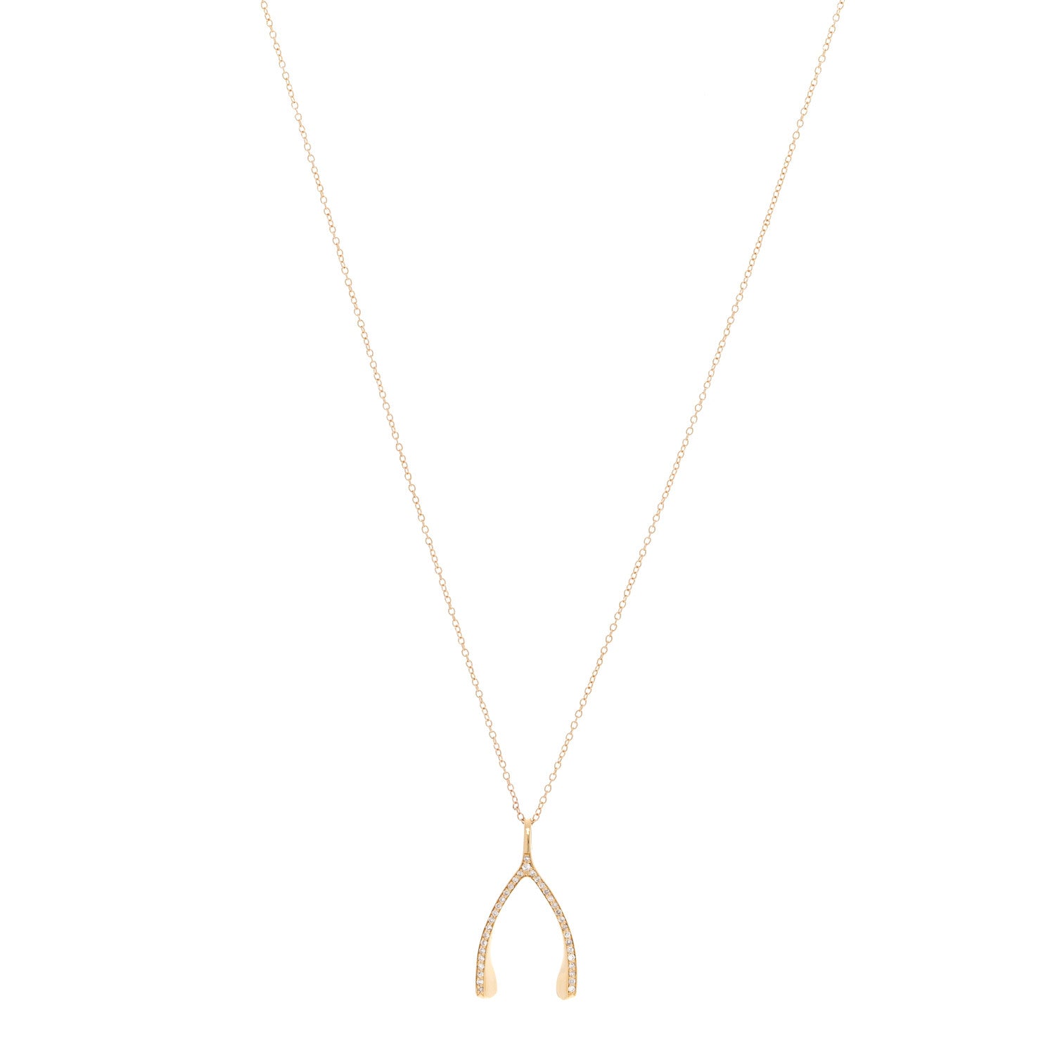 Jennifer Meyer 18K Yellow Gold Diamond Wishbone Pendant Necklace 1 of 5