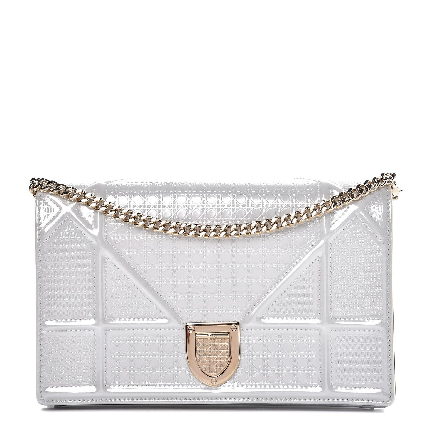 Patent Micro-Cannage Diorama Wallet on Chain Pouch White