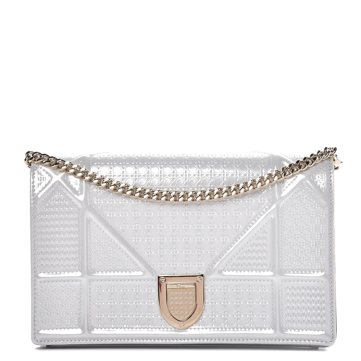 Christian Dior Patent Micro-Cannage Diorama Wallet on Chain Pouch White 1 of 7
