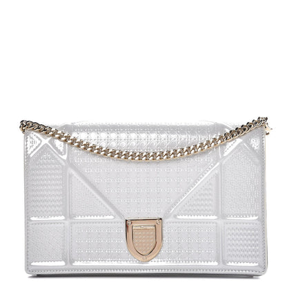 Christian Dior Patent Micro-Cannage Diorama Wallet on Chain Pouch White 1 of 7