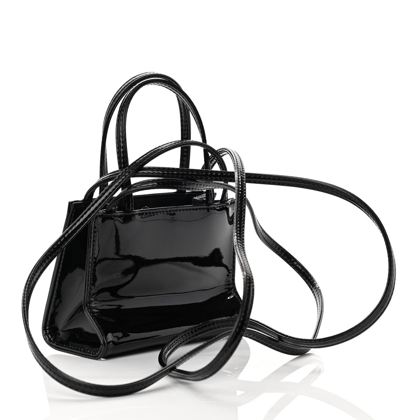 Patent Vegan Leather Small Shopping Bag Black