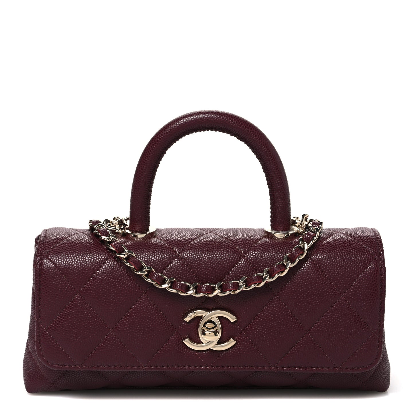 Caviar Quilted Coco Handle East West Clutch With Chain Bordeaux