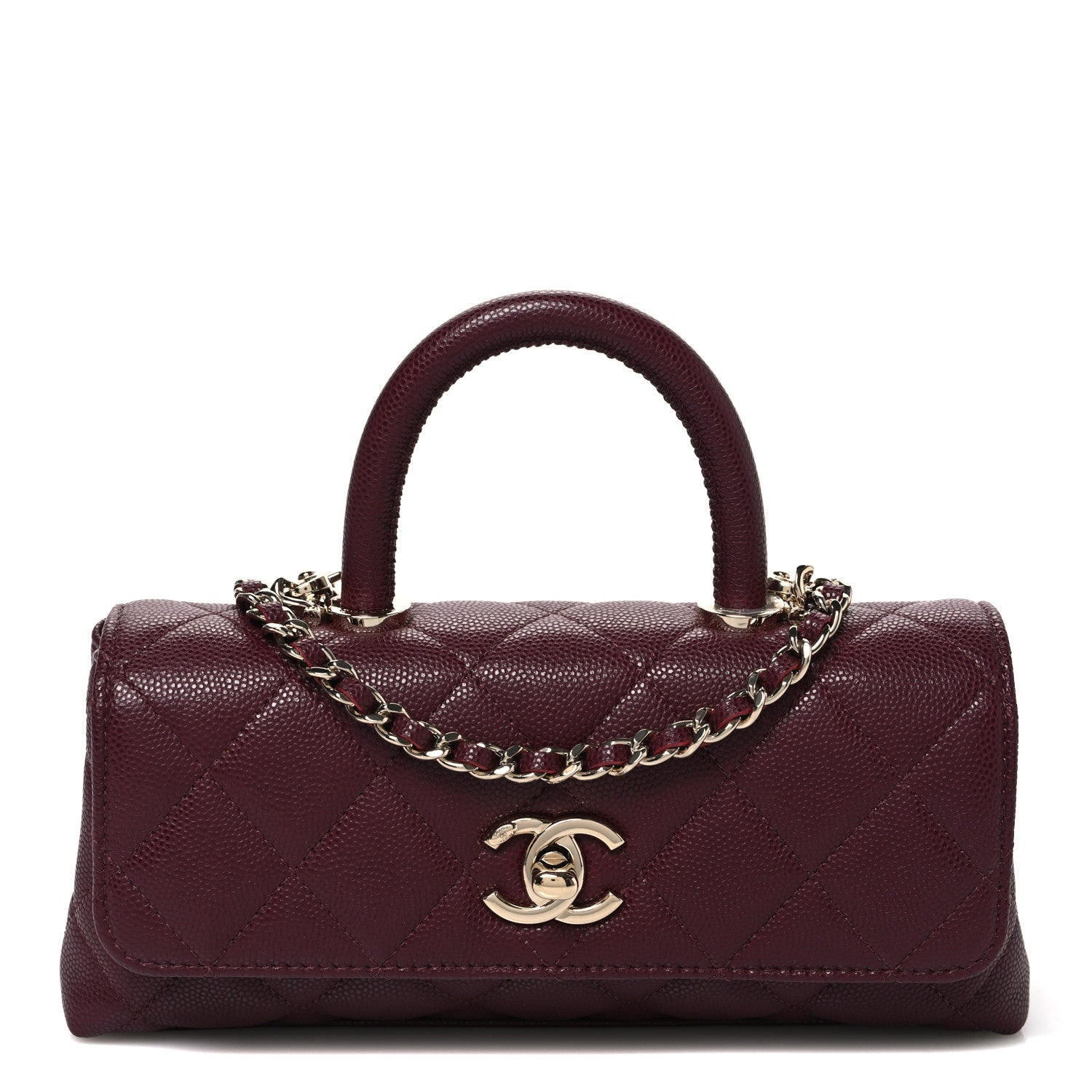 Chanel Caviar Quilted Coco Handle East West Clutch With Chain Bordeaux 1 of 10