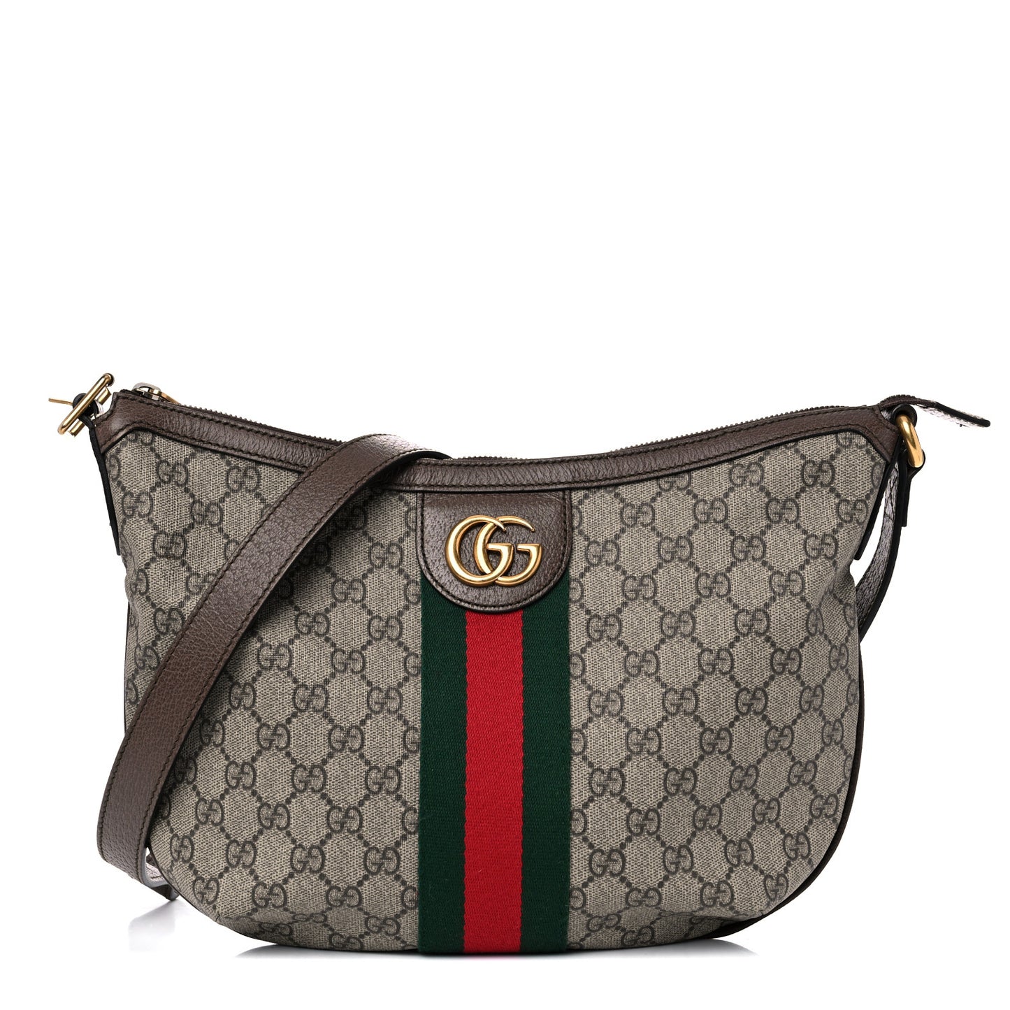 GG Supreme Monogram Web Small Ophidia Half Moon Hobo Brown