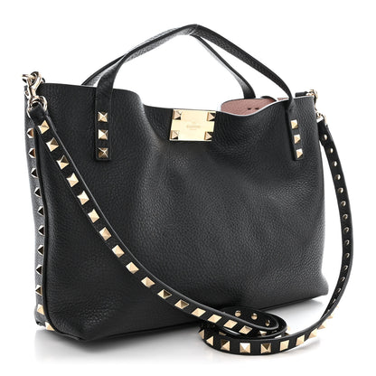 Valentino Garavani Grained Calfskin Small Rockstud Flip Lock Tote Black Rose Quartz 4 of 11