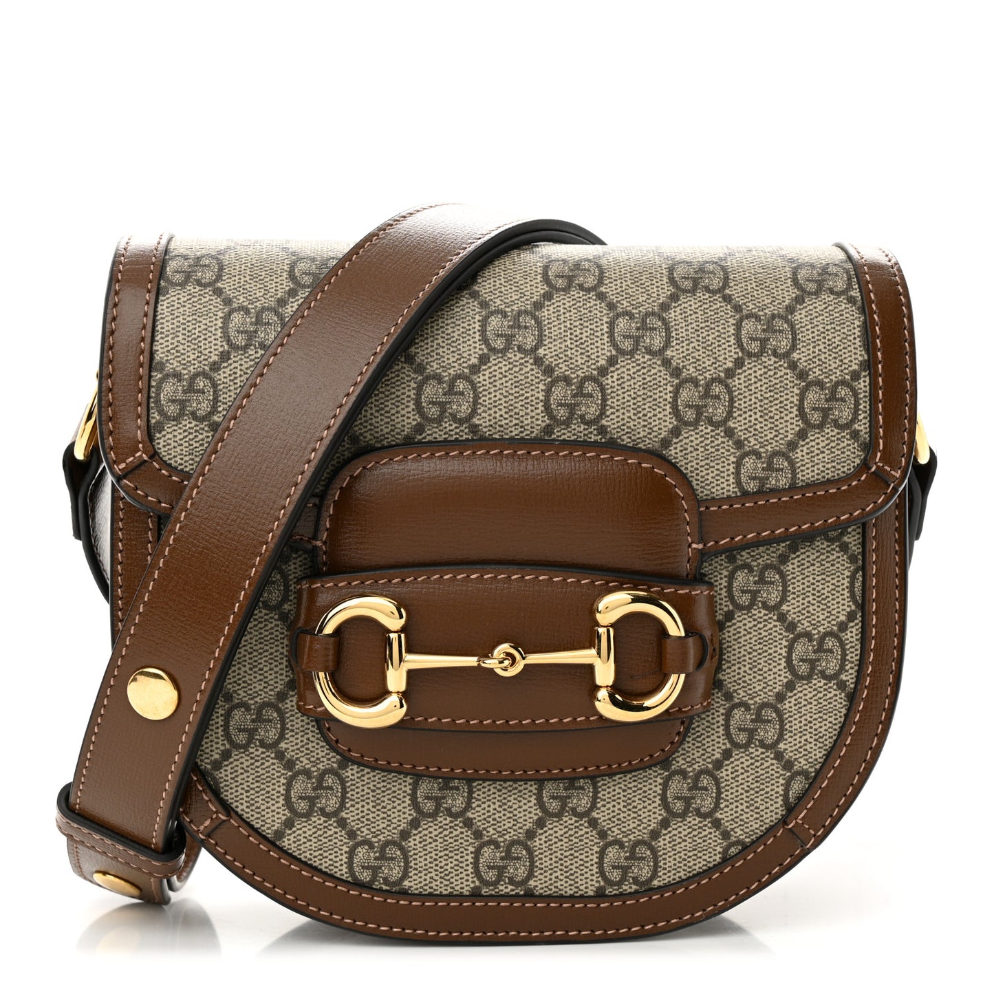 GG Supreme Monogram Mini Horsebit 1955 Rounded Shoulder Bag Beige Brown Sugar