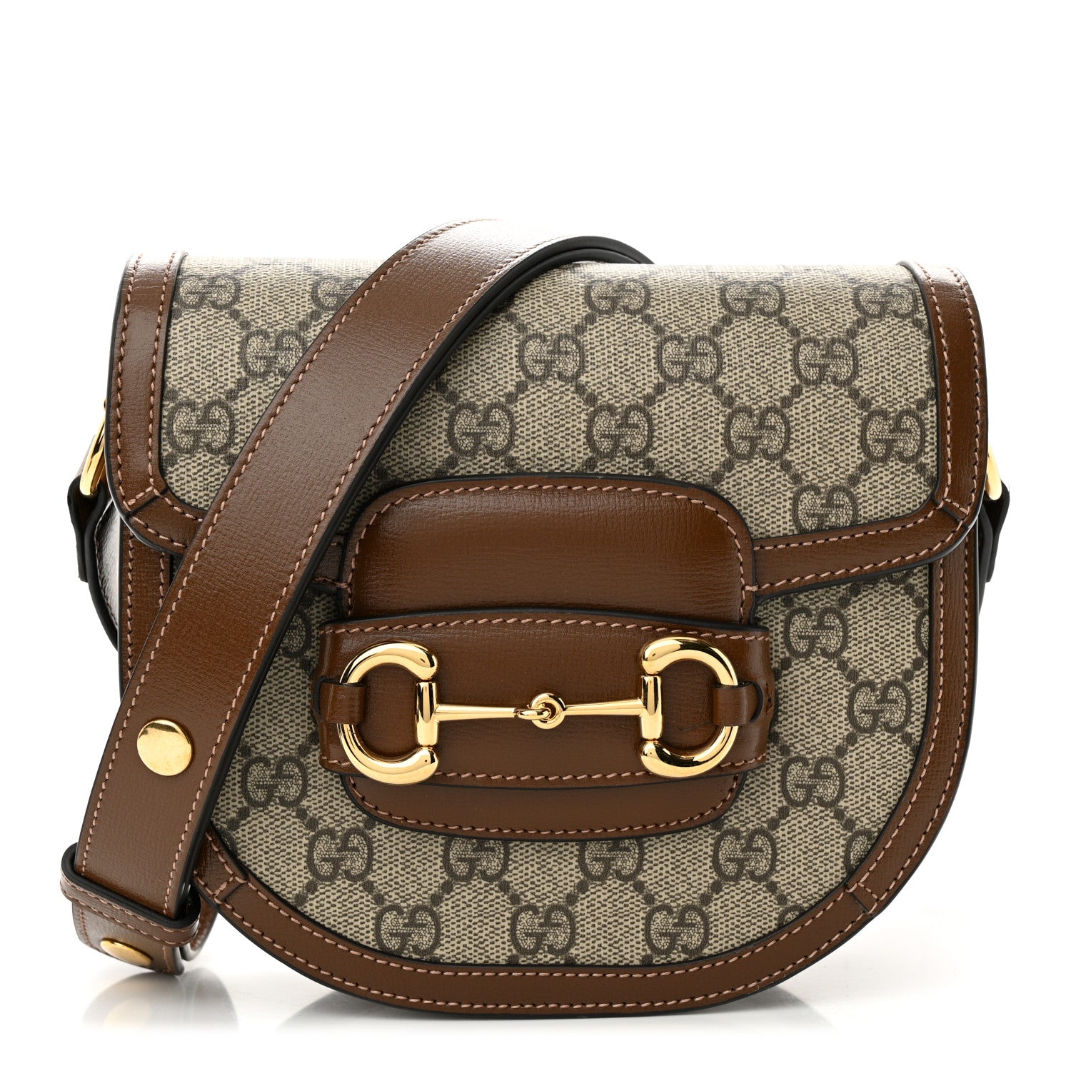Gucci GG Supreme Monogram Mini Horsebit 1955 Rounded Shoulder Bag Beige Brown Sugar 1 of 9