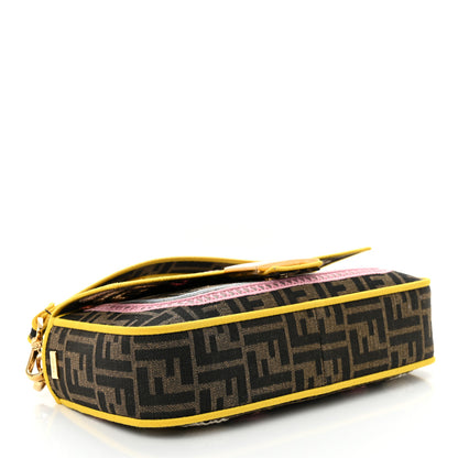 Fendi Fabric Jacquard FF Floral Embroidered Baguette Tobacco Moro Multicolor 4 of 10