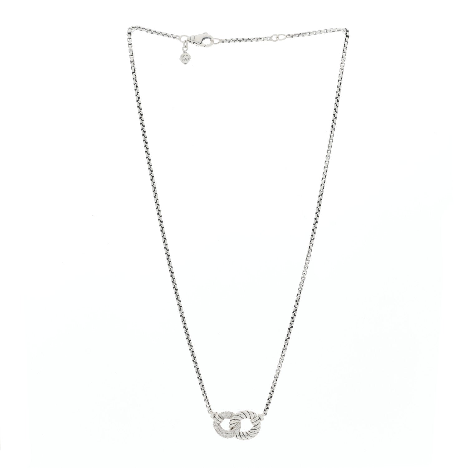 David Yurman Sterling Silver Diamond Belmont Curb Link Pendant Necklace 2 of 4