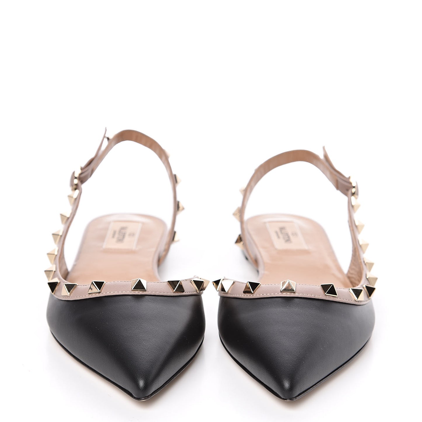 Nappa Rockstud Slingback Flats 38.5 Black Poudre