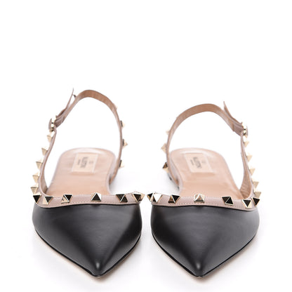 Valentino Garavani Nappa Rockstud Slingback Flats 38.5 Black Poudre 2 of 9