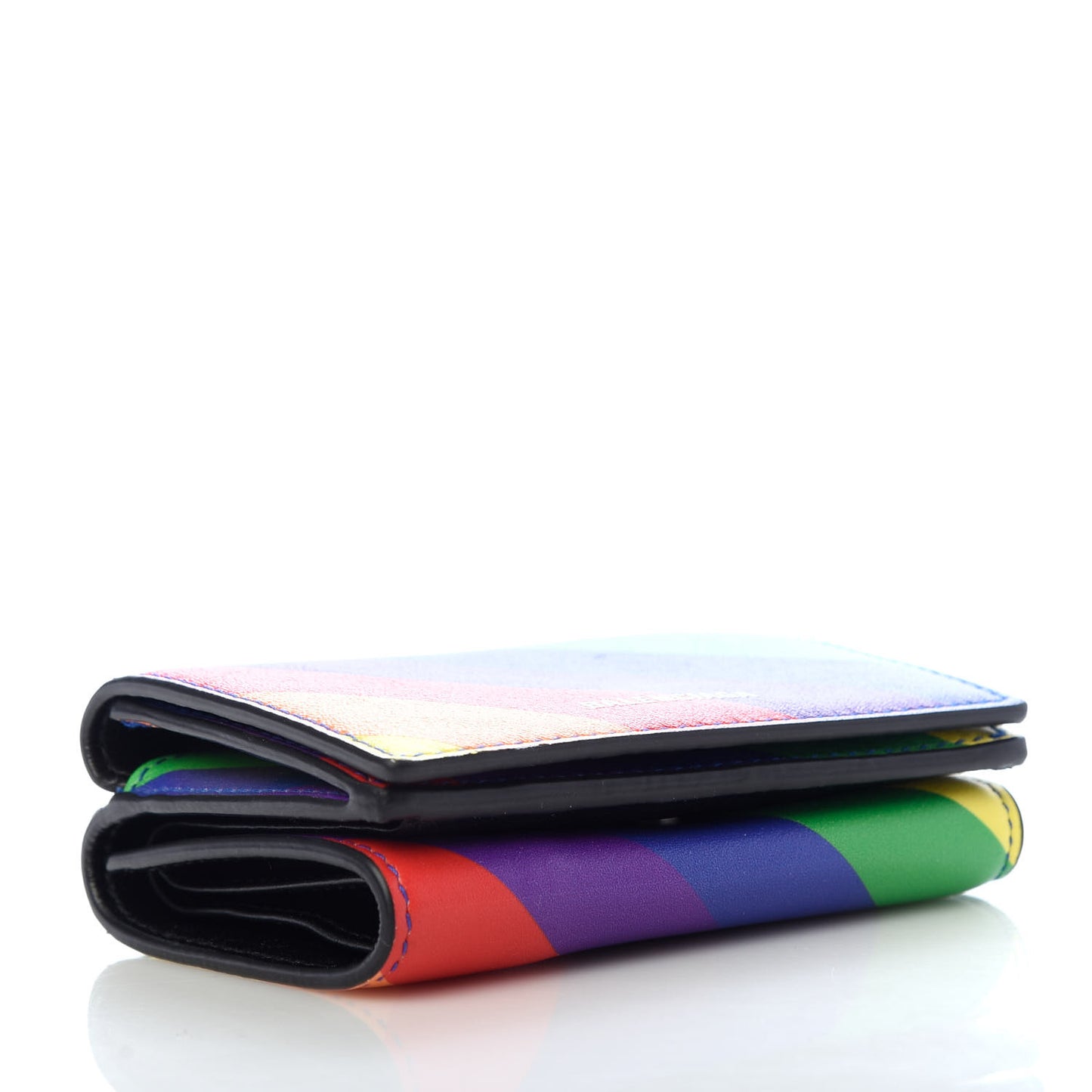 Smooth Calfskin Logo Rainbow Mini Ville Trifold Wallet Multicolor