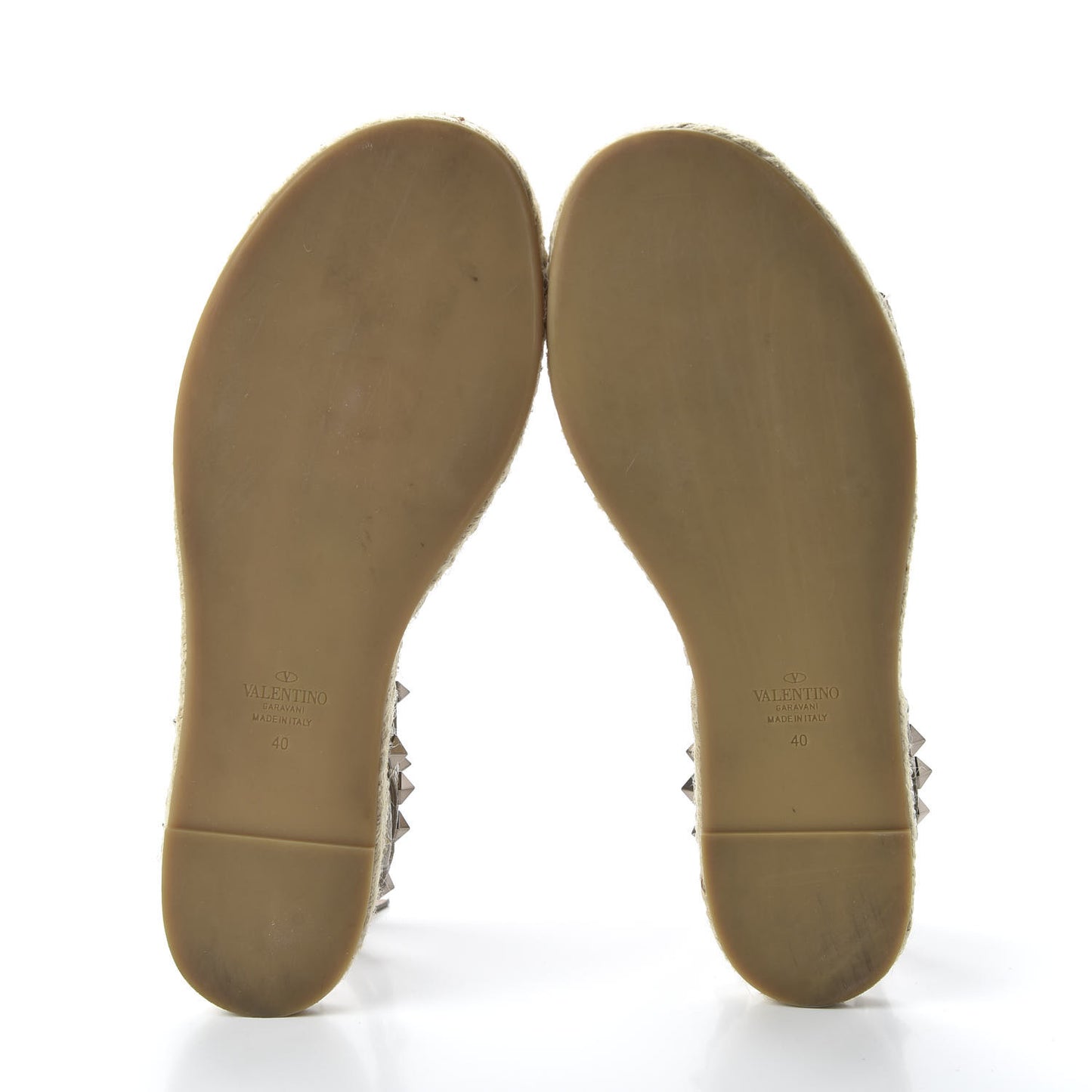 Metallic Calfskin Rockstud Ankle Strap Espadrille Flat Sandals 40 Skin