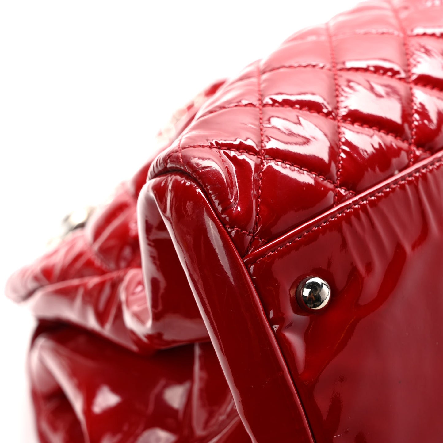Patent Quilted Maxi Just Mademoiselle Bowling Bag Red