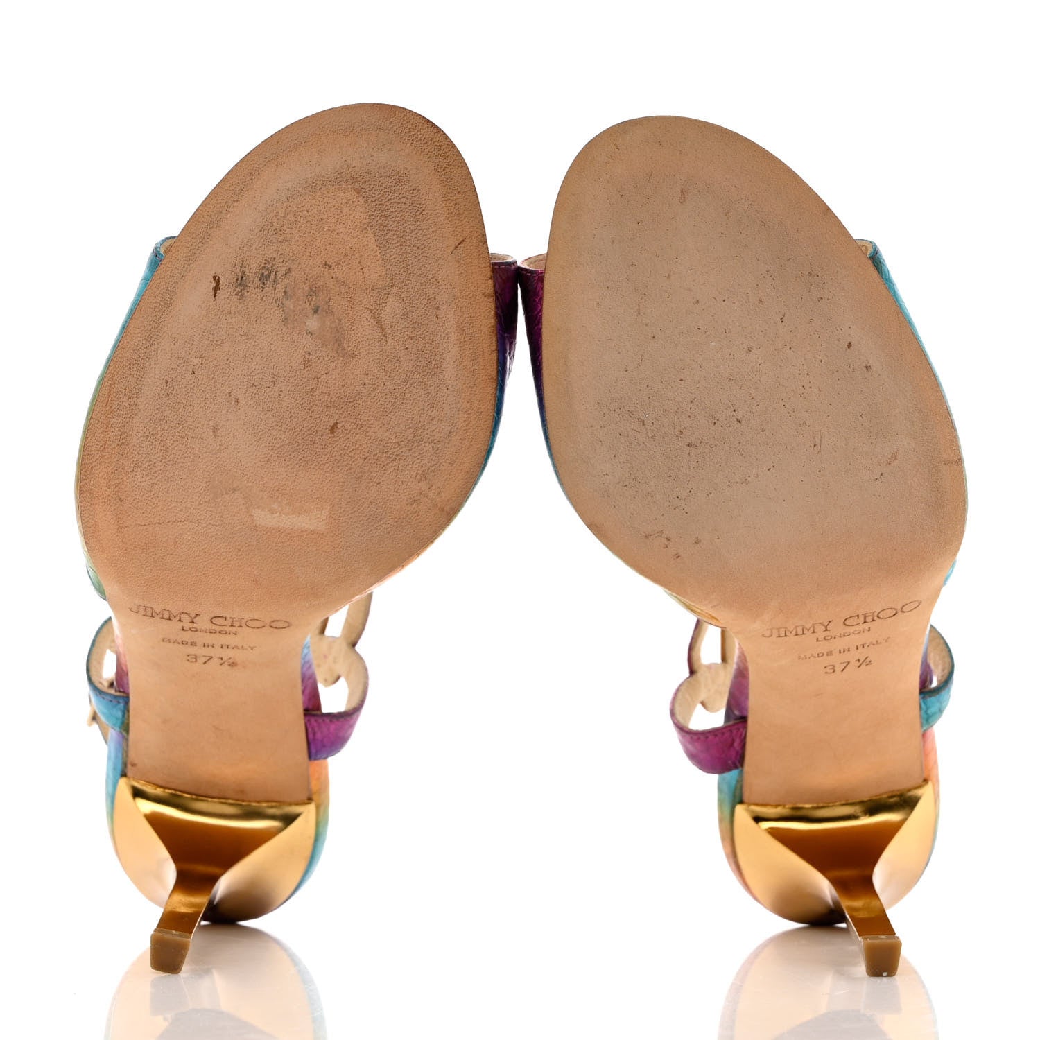 Jimmy Choo Calfskin Python Embossed Ankle Strap Sandals 37.5 Multicolor 5 of 12
