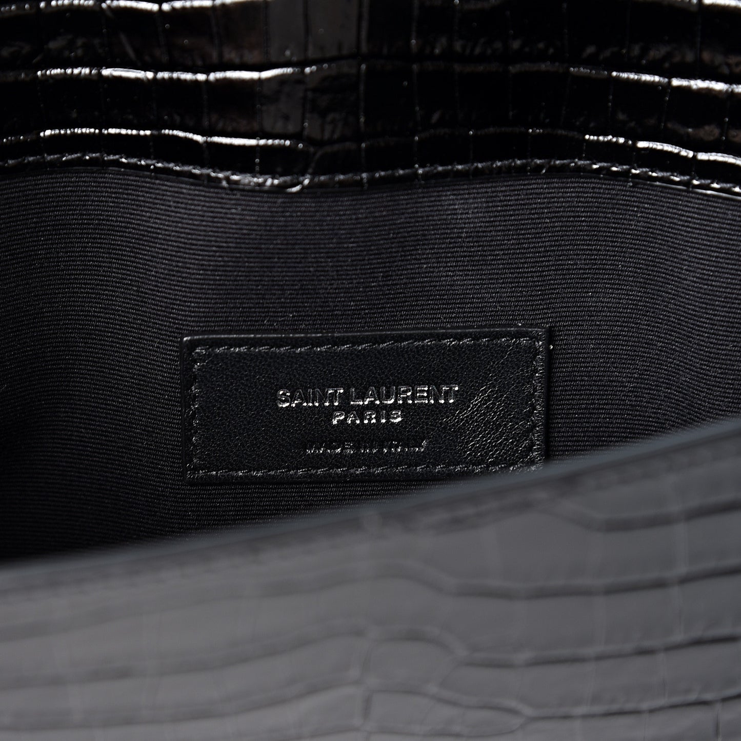 Calfskin Crocodile Embossed Uptown Monogram Clutch Black
