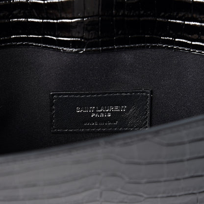Saint Laurent Calfskin Crocodile Embossed Uptown Monogram Clutch Black 5 of 9