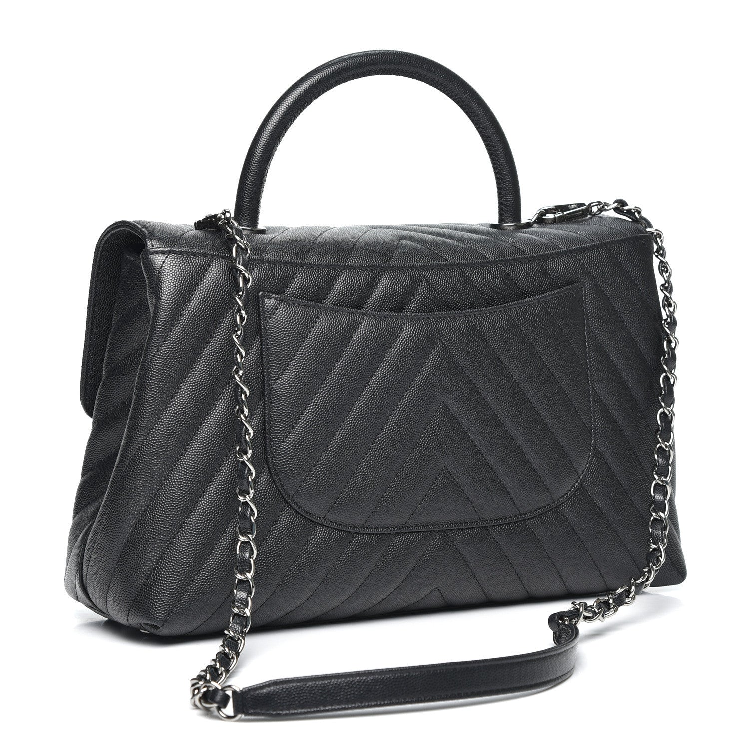 Chanel Caviar Chevron Quilted Medium Coco Handle Flap Black 2 of 9