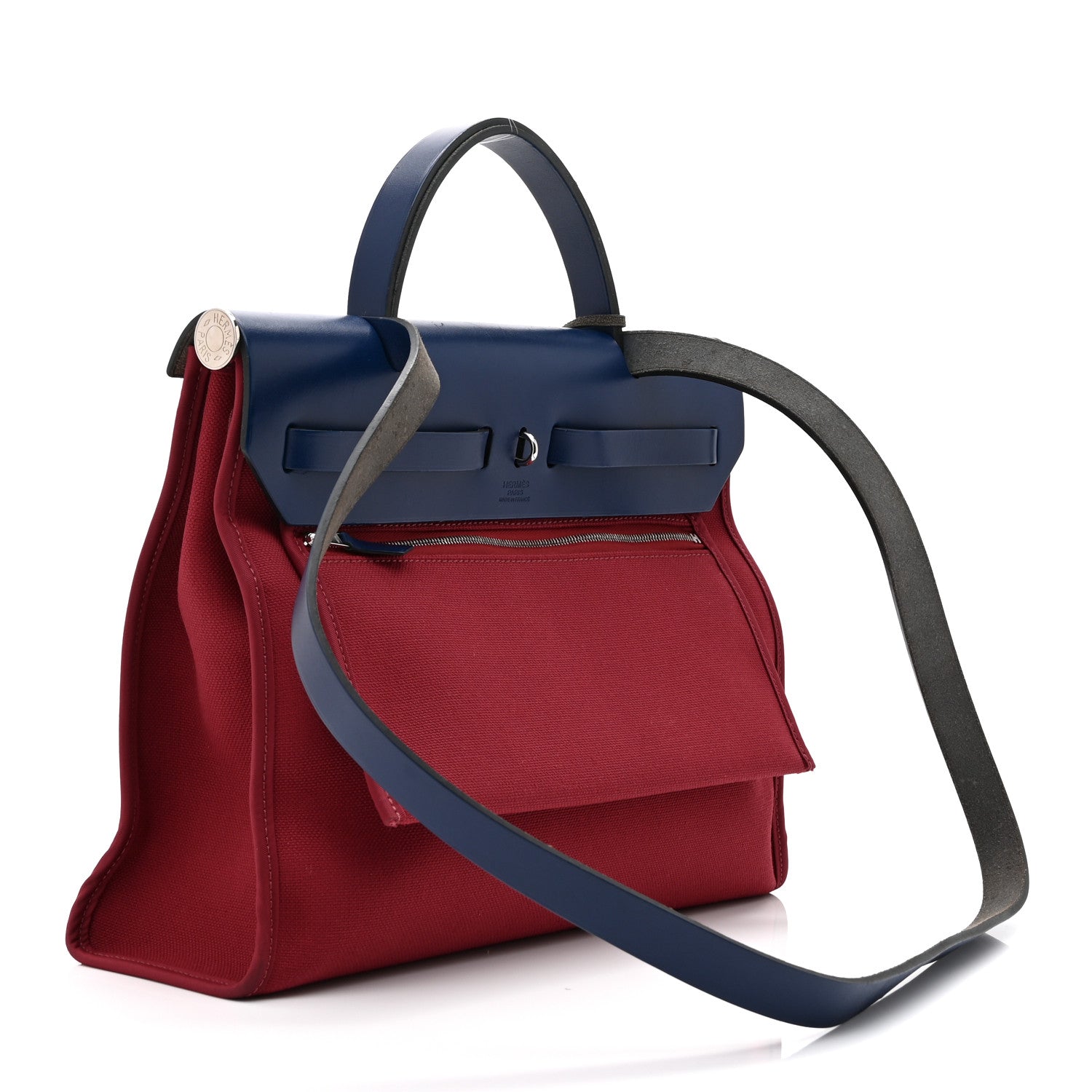 Hermes Military Toile Vache Hunter Herbag Zip 31 PM Rouge Grenat Bleu Saphir 4 of 14