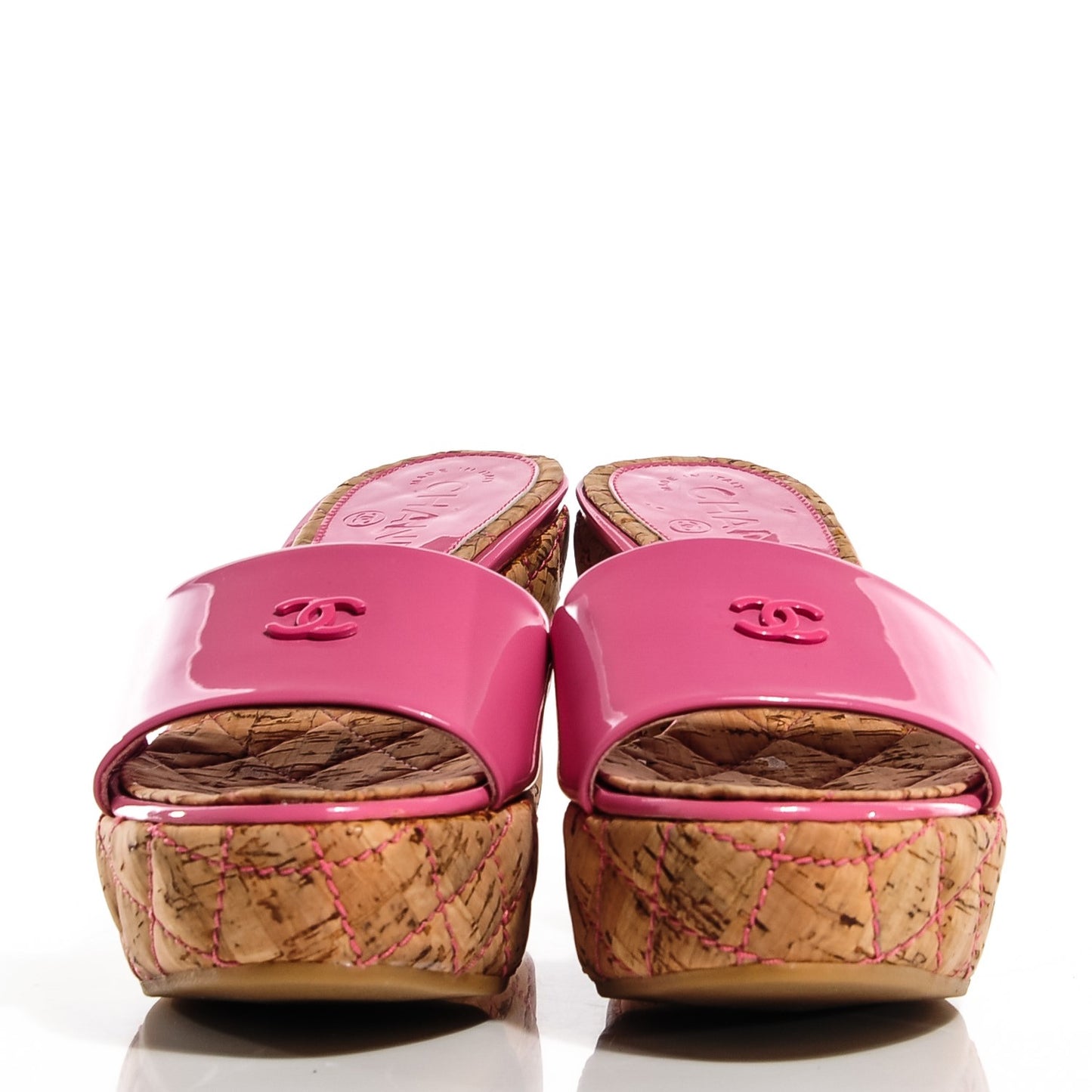 Patent Cork Quilted CC Wedge Sandals 38 Pink