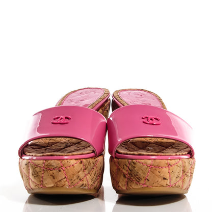 Chanel Patent Cork Quilted CC Wedge Sandals 38 Pink 2 of 6