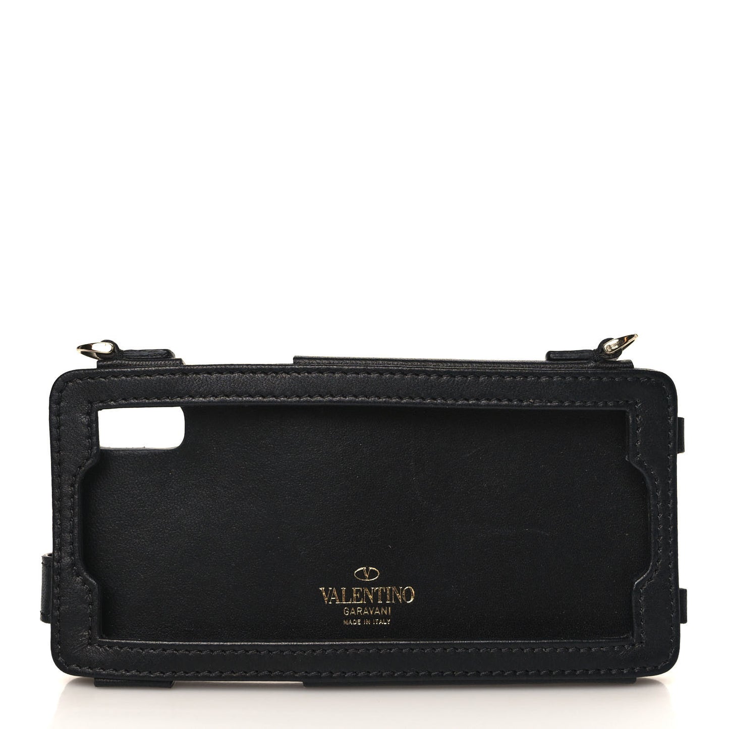 Calfskin Rockstud Spike iPhone X Phone Case With Chain Black
