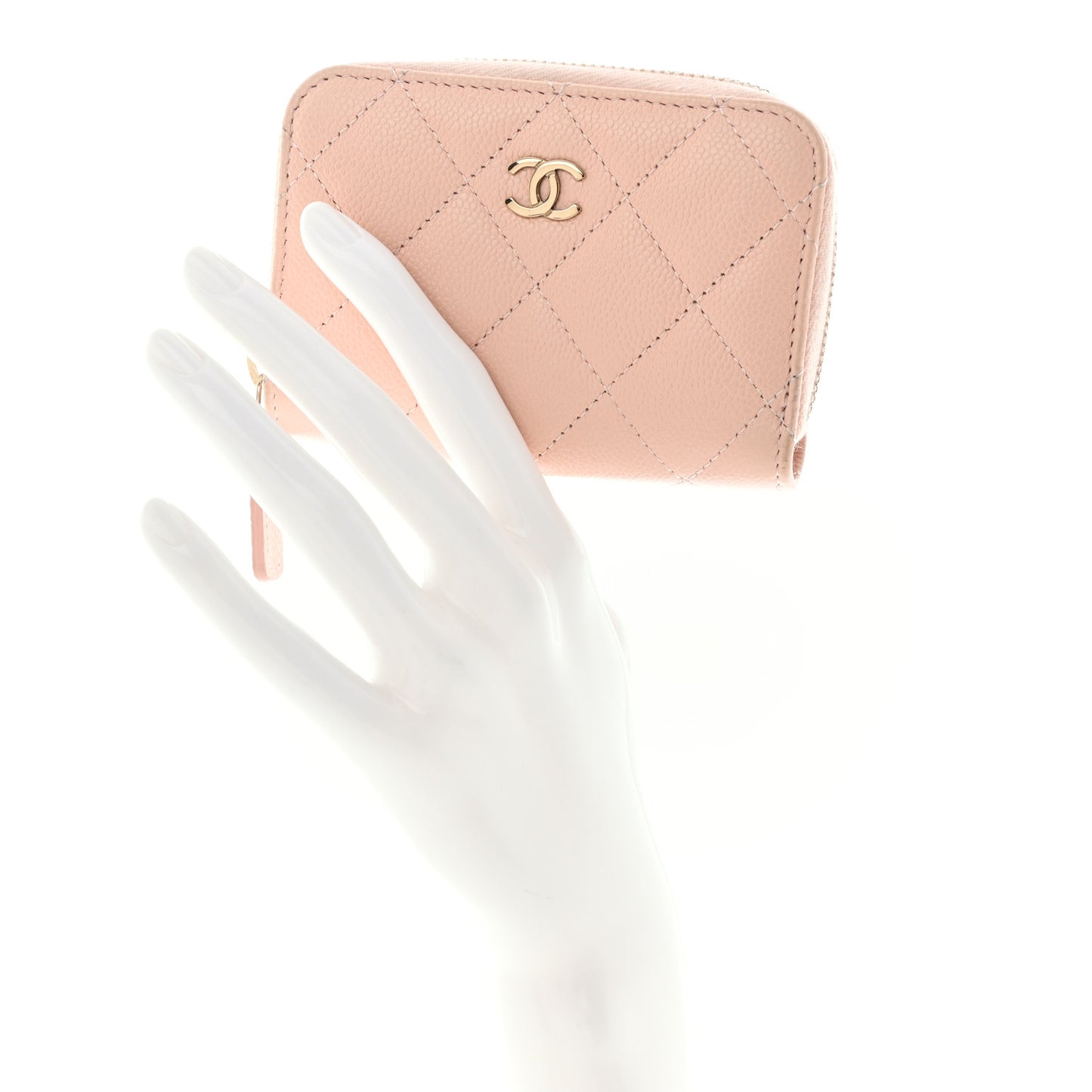 Caviar Quilted Zip Around Coin Purse Light Pink