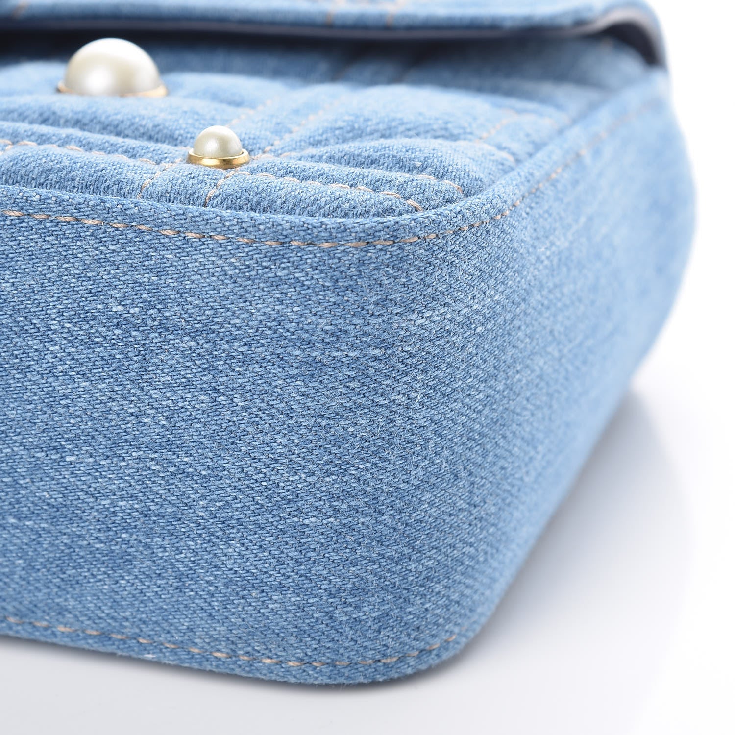 Gucci Denim Matelasse Pearl Studded Mini GG Marmont Shoulder Bag Blue 9 of 9