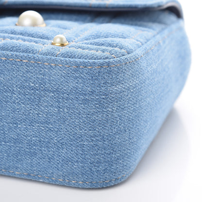 Gucci Denim Matelasse Pearl Studded Mini GG Marmont Shoulder Bag Blue 9 of 9