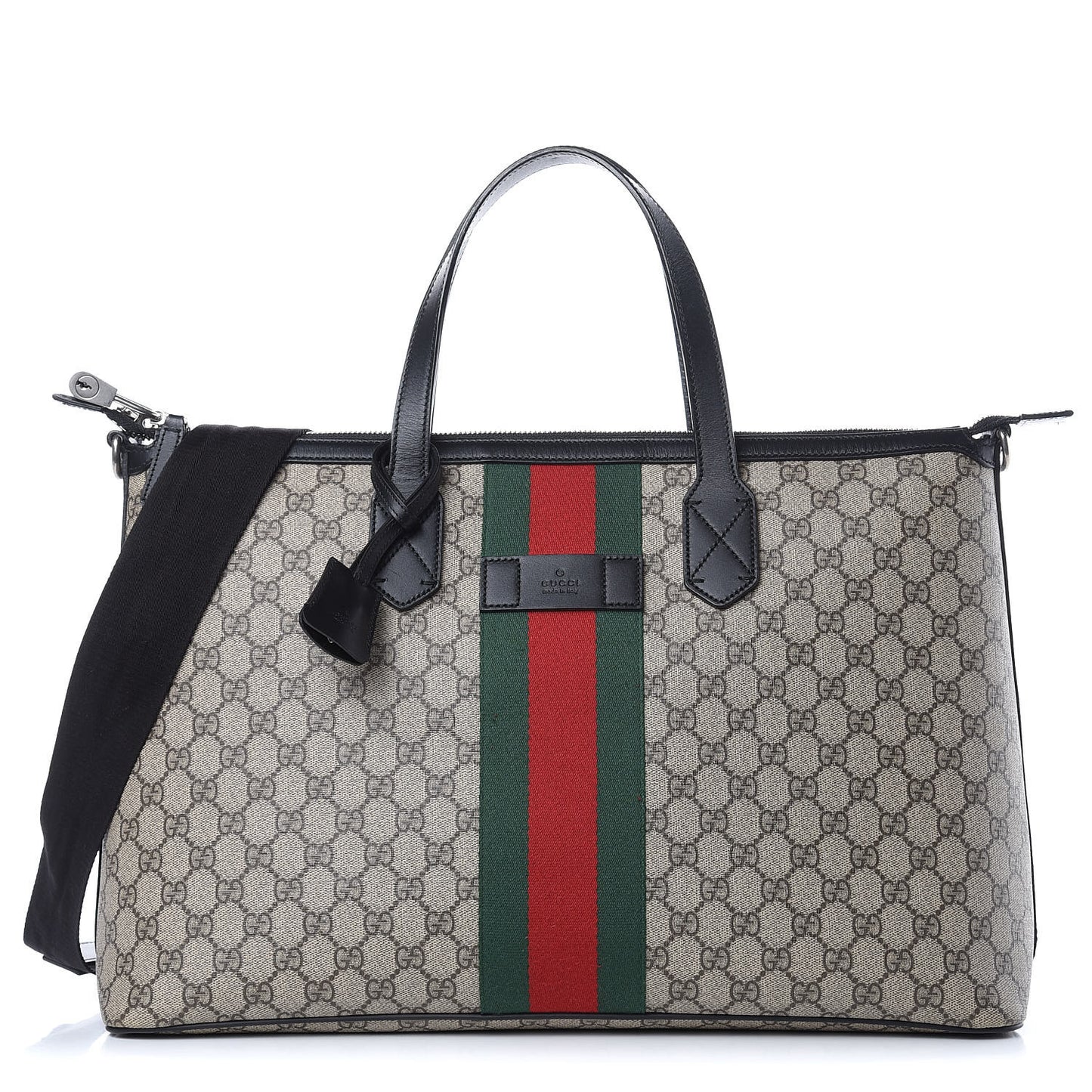 GG Supreme Monogram Web Medium Zippered Tote Beige Black