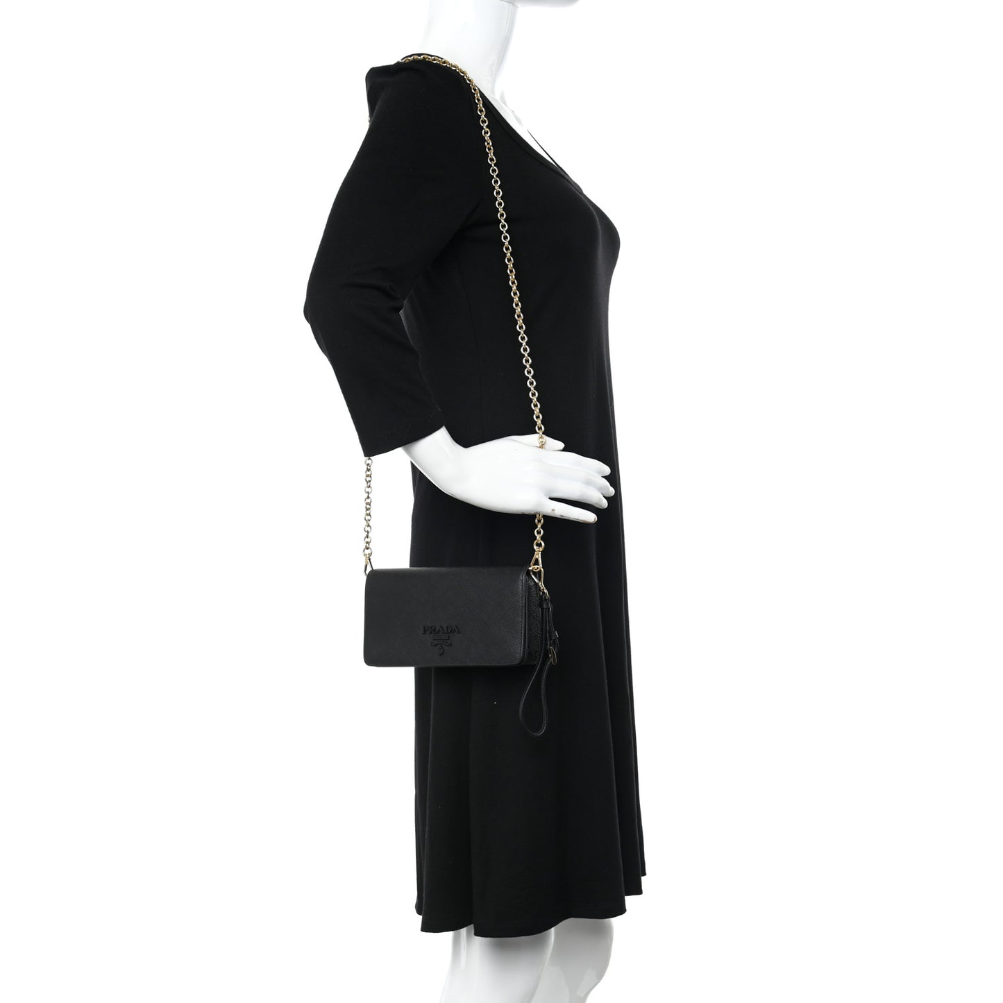 Saffiano Shine Monochrome Mini Flap Crossbody Wristlet Bag Black