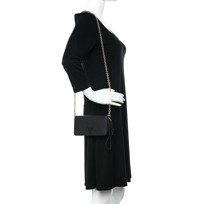 Prada Saffiano Shine Monochrome Mini Flap Crossbody Wristlet Bag Black 2 of 11