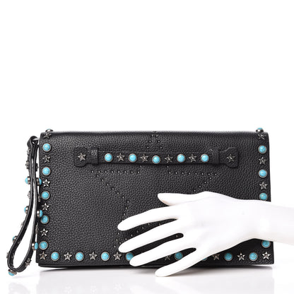 Valentino Garavani Pebbled Calfskin Star Rockstud Rolling Wristlet Clutch Black 2 of 9