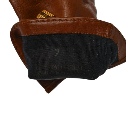 Hermes Lambskin Soya Kelly Lock Gloves 7 Gold 4 of 5