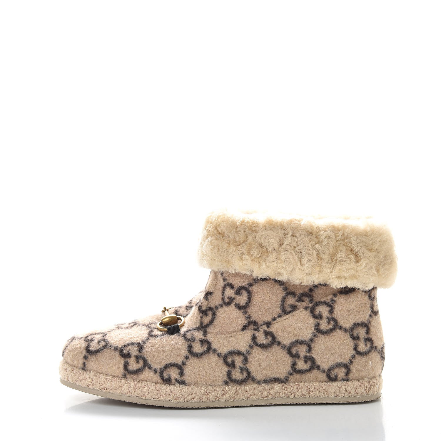 Gucci Covered Wool GG Monogram Womens Fria Horsebit Ankle Boots 38 Beige Ebony Butterscotch 1 of 9