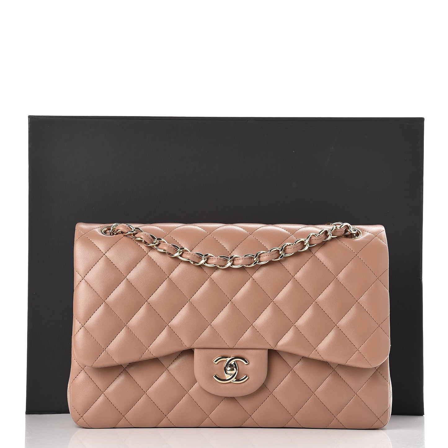 Lambskin Quilted Jumbo Double Flap Dark Beige