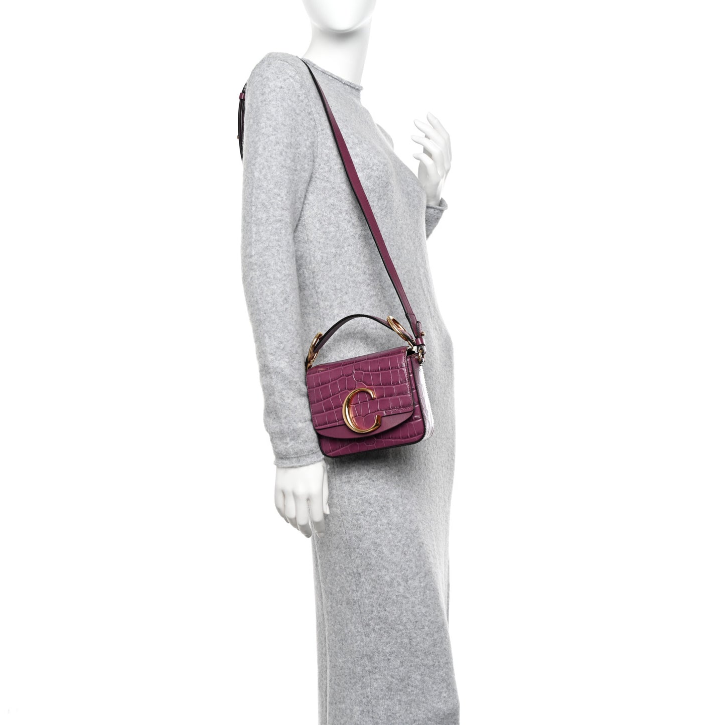 Calfskin Crocodile Embossed Mini C Double Carry Crushed Violet