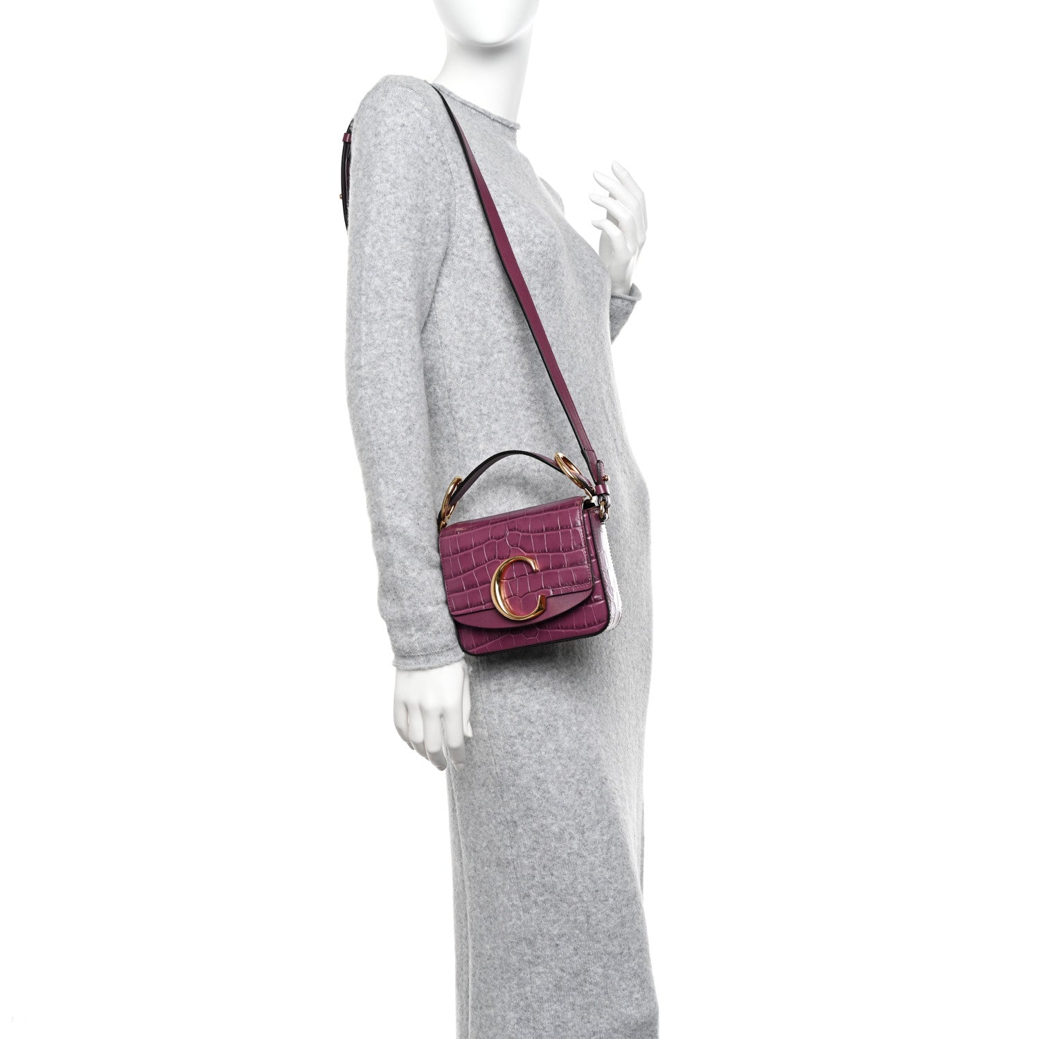 Chloe Calfskin Crocodile Embossed Mini C Double Carry Crushed Violet 2 of 12