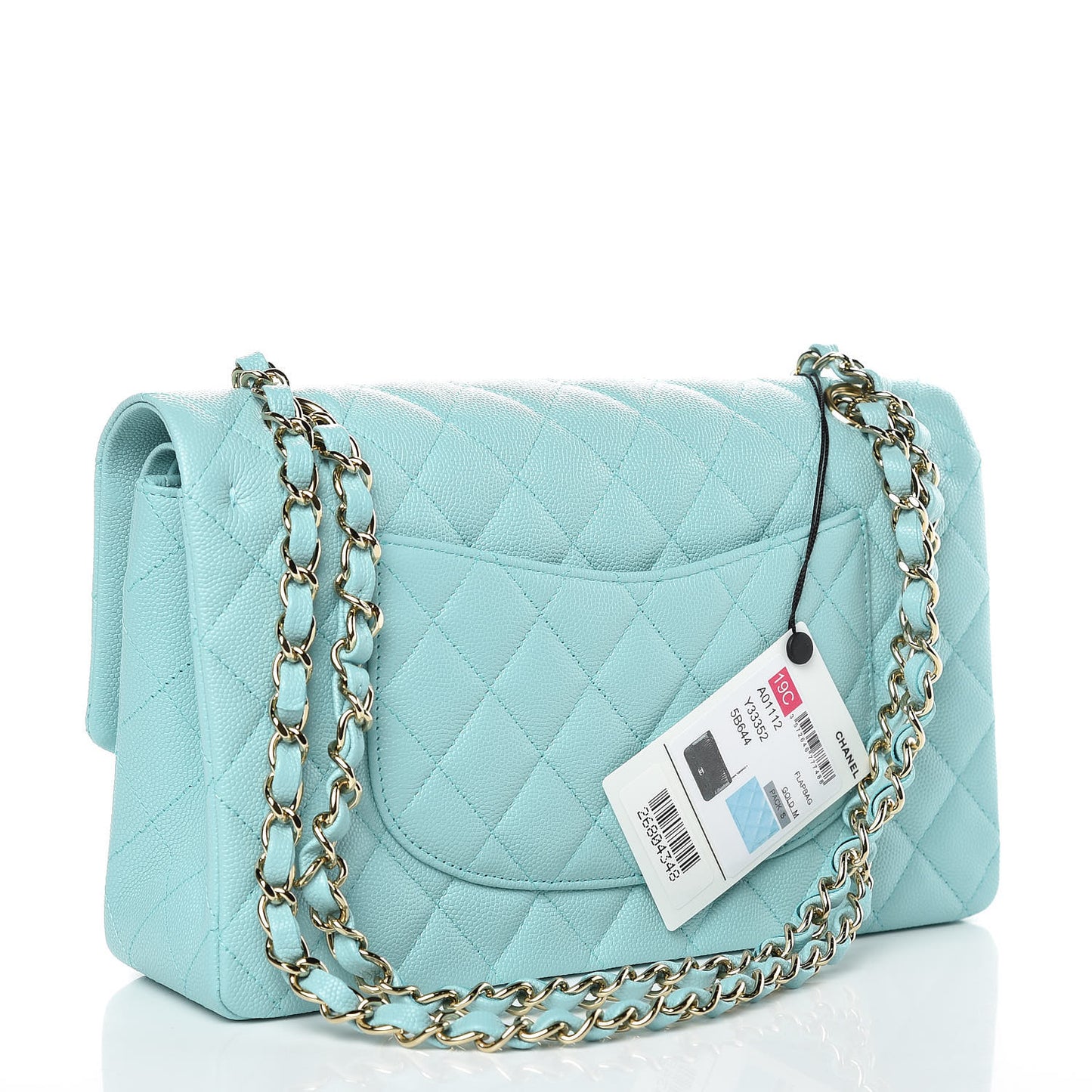 Caviar Quilted Medium Double Flap Light Blue