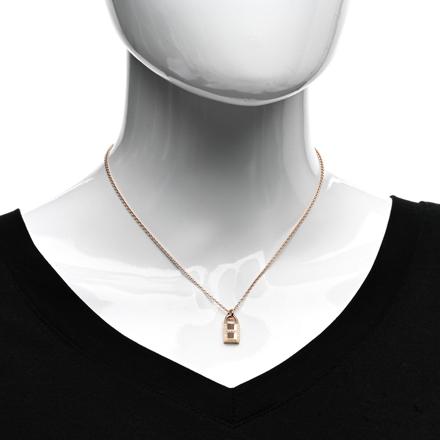 18K Rose Gold Diamond Amulettes Cadenas Pendant Necklace