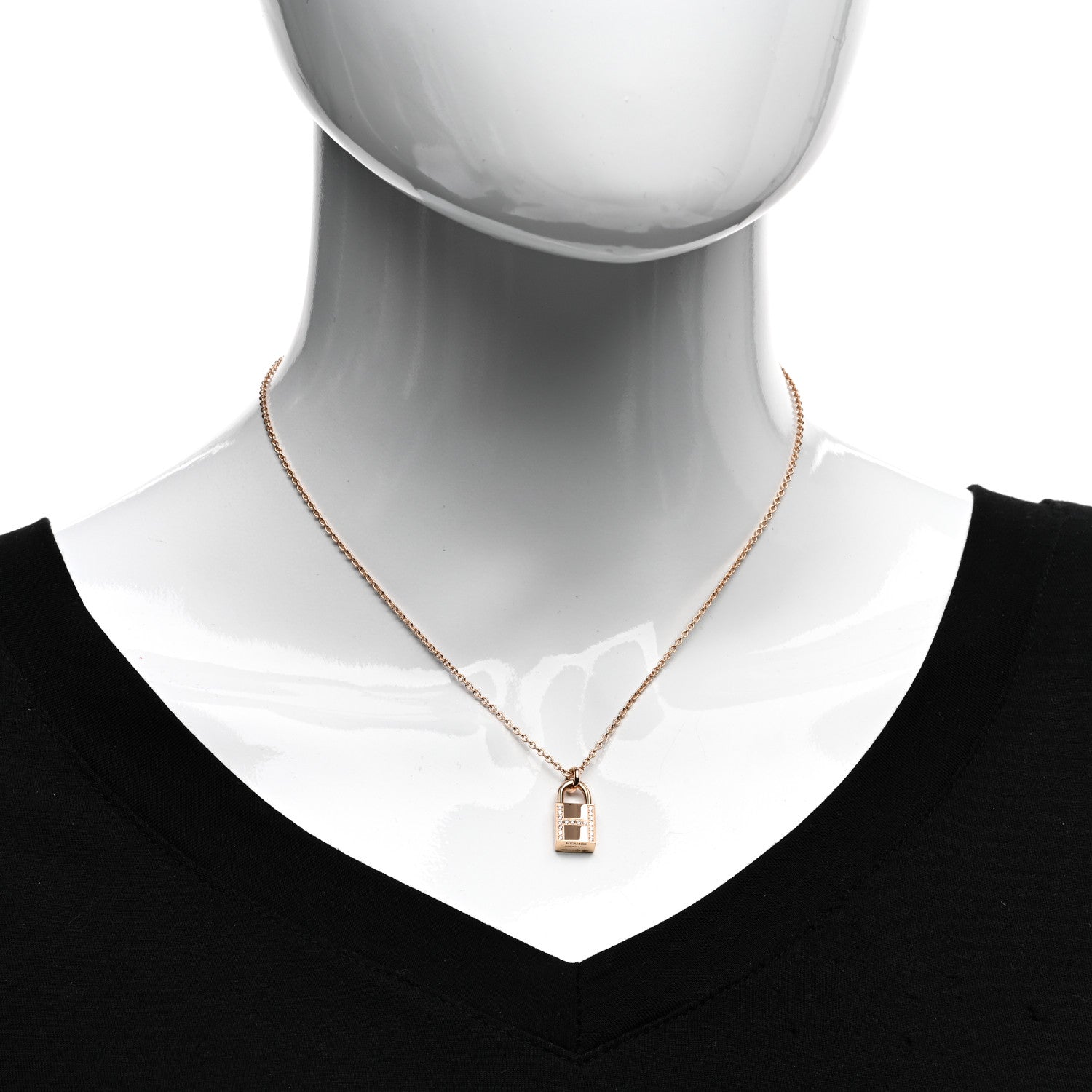 Hermes 18K Rose Gold Diamond Amulettes Cadenas Pendant Necklace 2 of 5