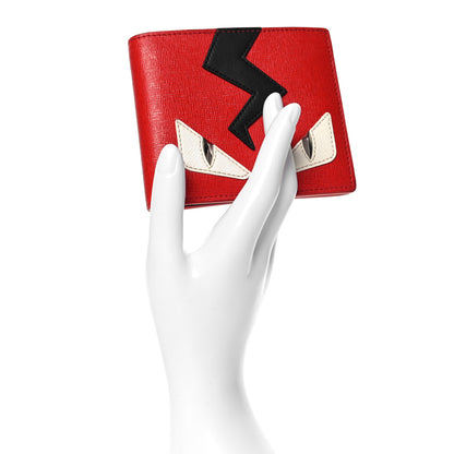 Fendi Vitello Elite Flamingo Lightning Monster Eyes Bi-Fold Wallet Rosso White Black 2 of 6