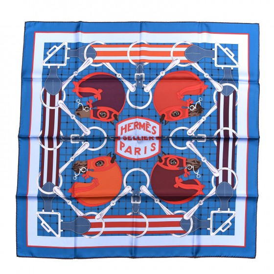 Silk Tatersale Scarf 90 Cobalt Ciel Bordeaux