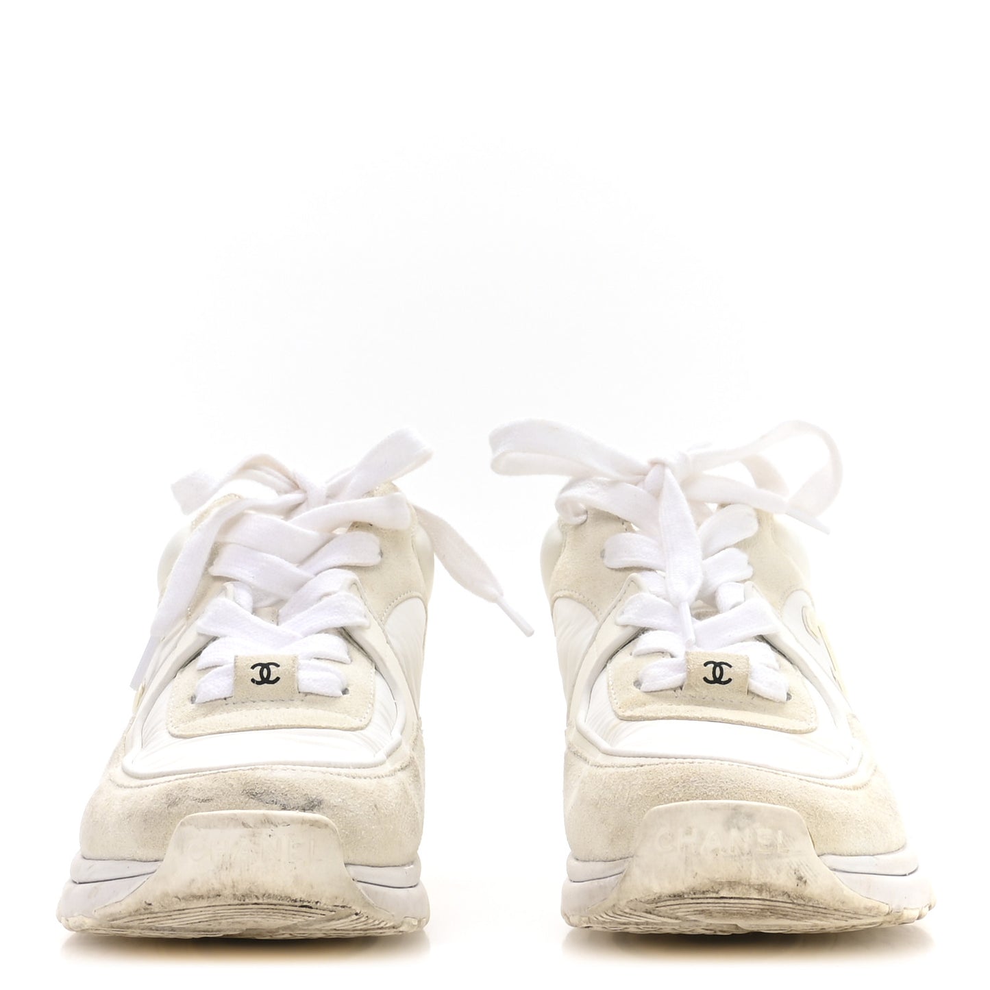 Suede Calfskin Fabric CC Sneakers 36 White