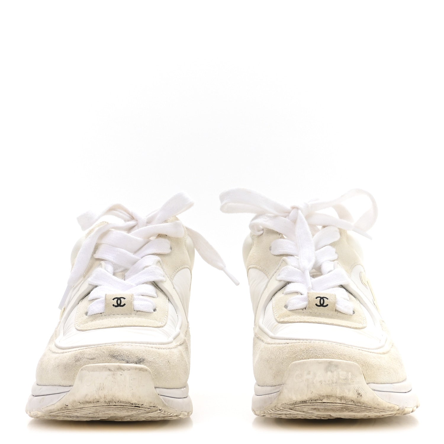 Chanel Suede Calfskin Fabric CC Sneakers 36 White 3 of 8