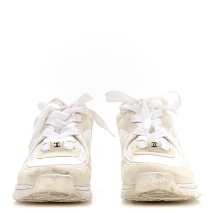 Chanel Suede Calfskin Fabric CC Sneakers 36 White 3 of 8