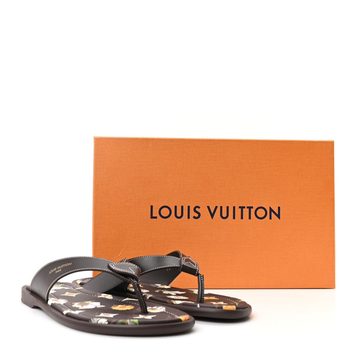 Louis Vuitton Supple Calfskin Blooming Monogram Mens LV Sunset Thong Sandals 8 Marron 10 of 10