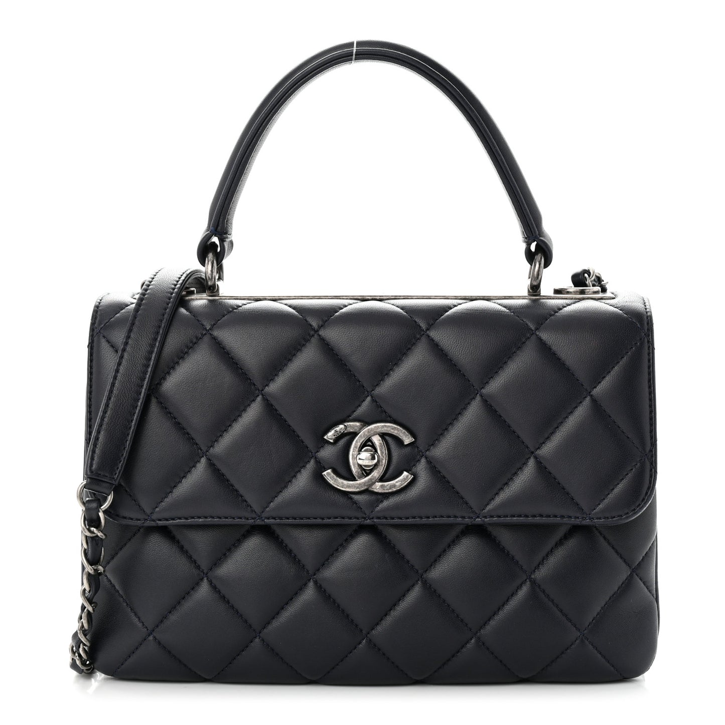 Lambskin Quilted Small Trendy CC Dual Handle Flap Bag Navy